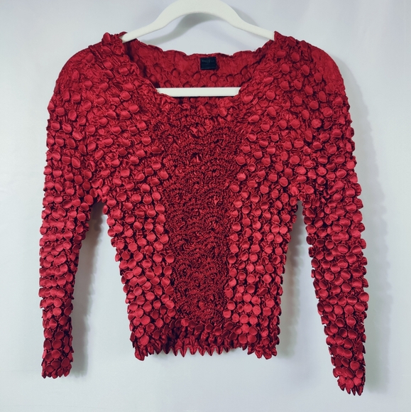 VTG 90s Y2K Magic Scarf Red Textured Popcorn Crinkle Top Blouse, OS - Picture 1 of 7